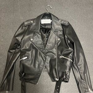Calvin Klein Jeans Black Leather Jacket Asymmetrical Design